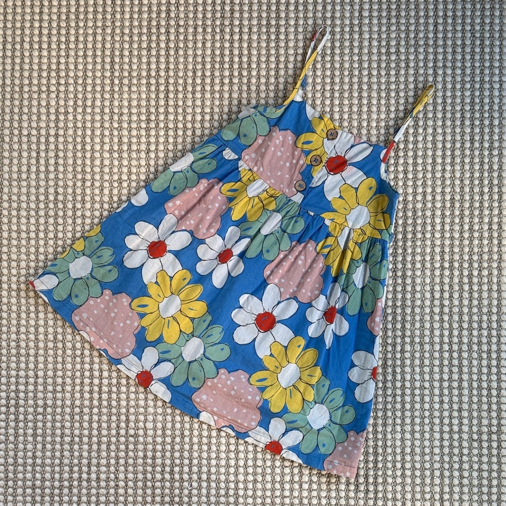 Blue Floral Sundress with Yellow & Pink Blooms